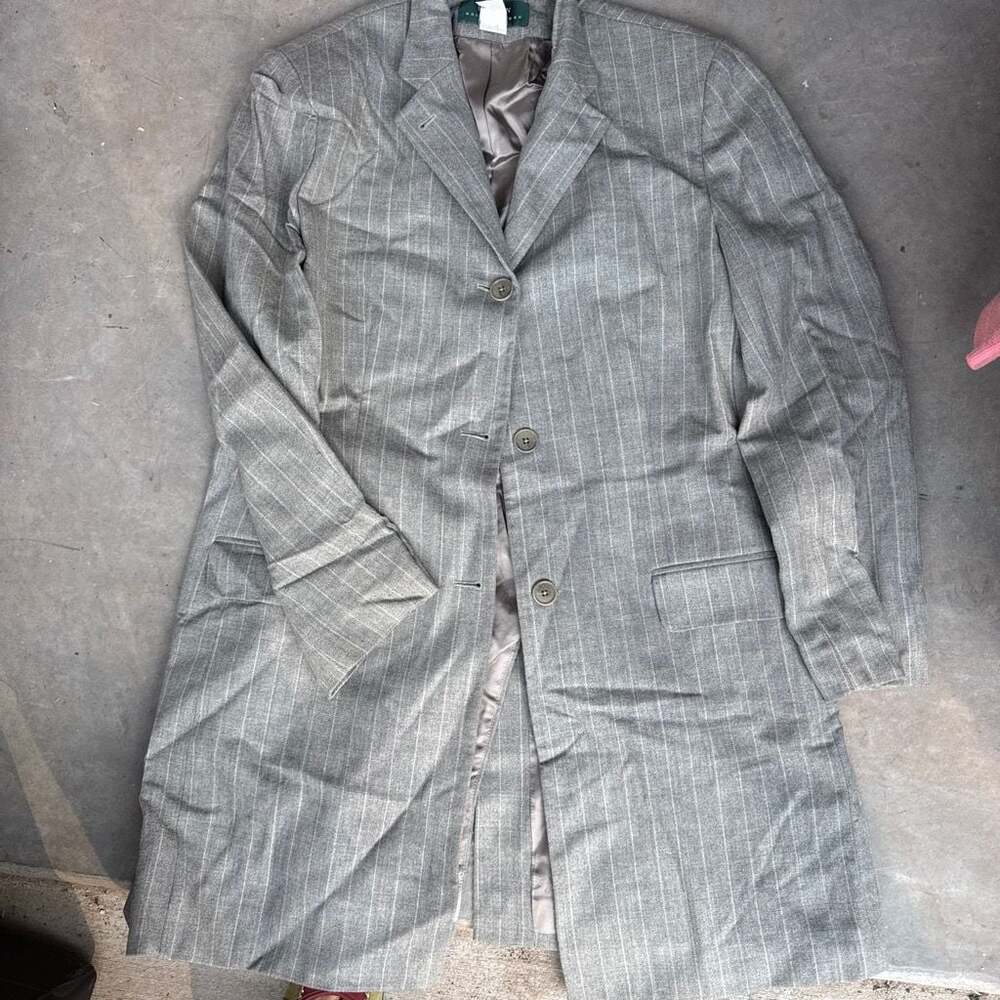 Lauren Ralph Lauren Women's Gray Pinstriped Long Blazer Coat Size 14